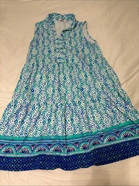 Aryeh Blue and Teal Printed Sleeveless Dress